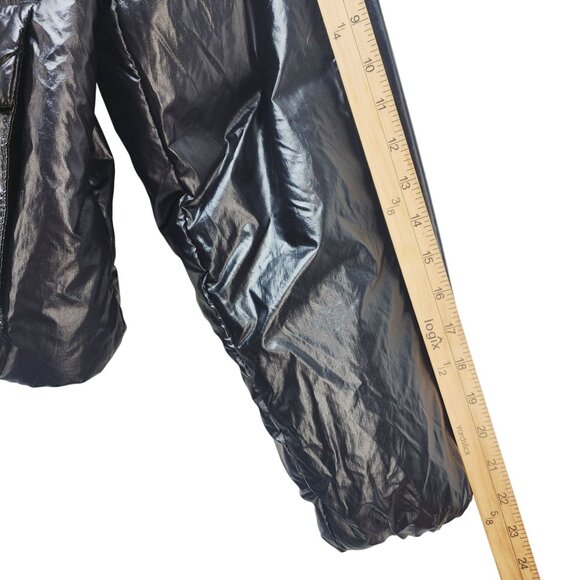 Allmotion Womens Black Shiny Cropped Puffer Jacket With Sherpa Collar Size L - Picture 7 of 8